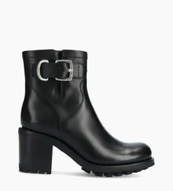 Boot biker à boucle - Justy 70 - Cuir lisse - Noir