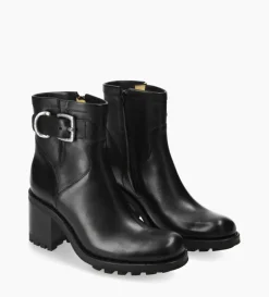 Boot biker à boucle - Justy 70 - Cuir lisse - Noir