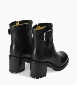 Boot biker à boucle - Justy 70 - Cuir lisse - Noir