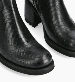 Boot biker à boucle - Justy 70 - Cuir lavé embossé python - Noir