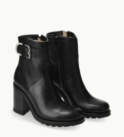 Boot biker à boucle - Justy 90 - Cuir lisse - Noir
