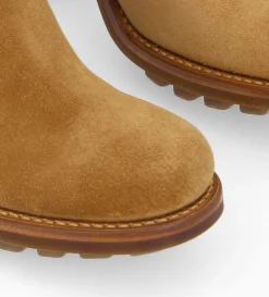 Boot biker à boucle - Justy 90 - Cuir velours - Biscuit