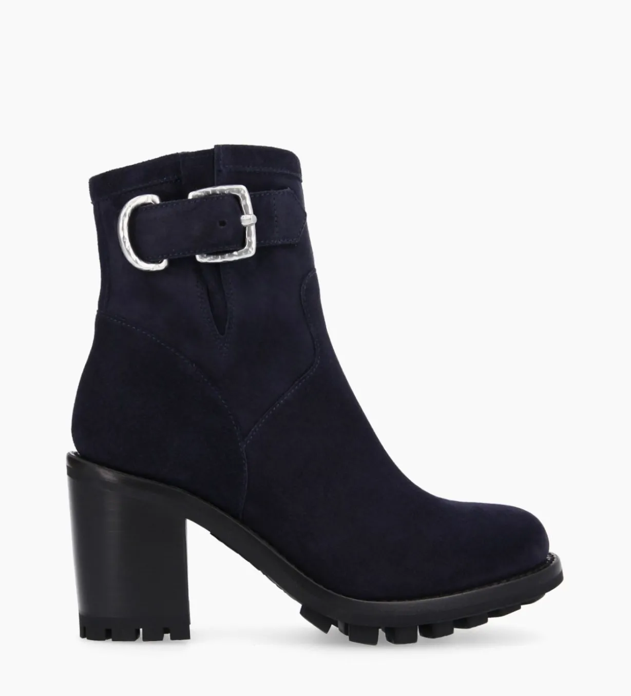Boot biker à boucle - Justy 90 - Cuir velours - Marine