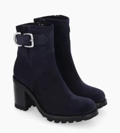 Boot biker à boucle - Justy 90 - Cuir velours - Marine