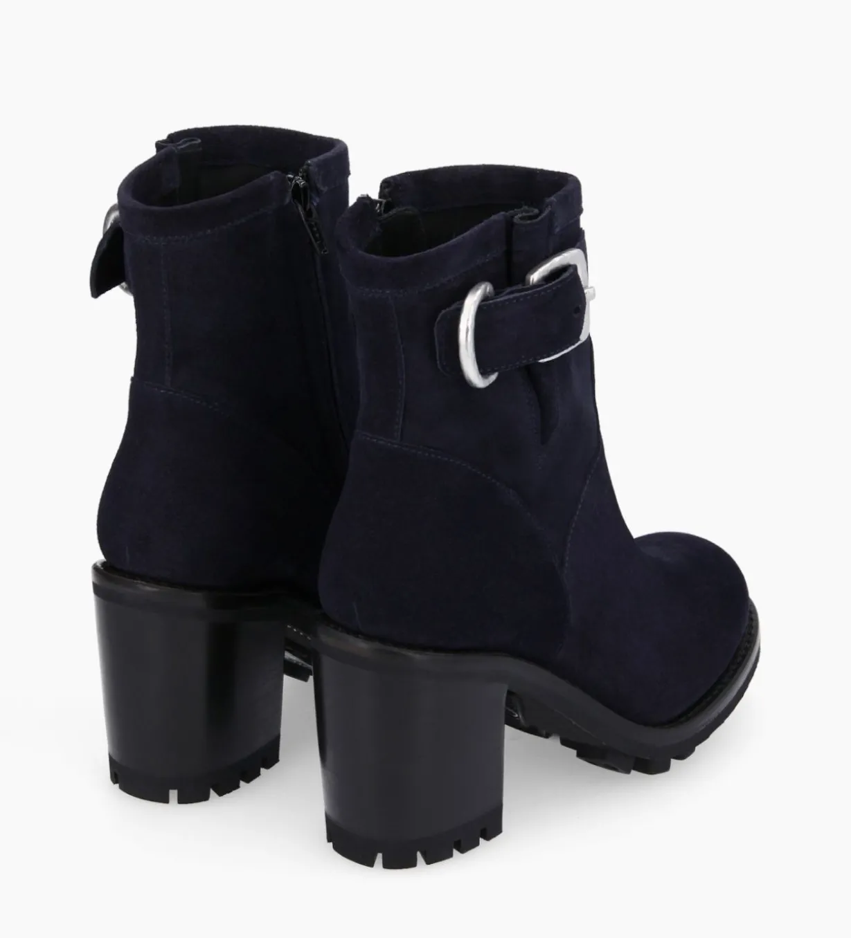 Boot biker à boucle - Justy 90 - Cuir velours - Marine