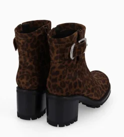 Boot biker à boucle - Justy 70 - Cuir velours - Léopard