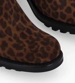 Boot biker à boucle - Justy 70 - Cuir velours - Léopard