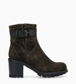 Boot biker à boucle - Justy 70 - Cuir velours - Camouflage