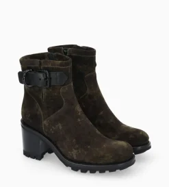 Boot biker à boucle - Justy 70 - Cuir velours - Camouflage