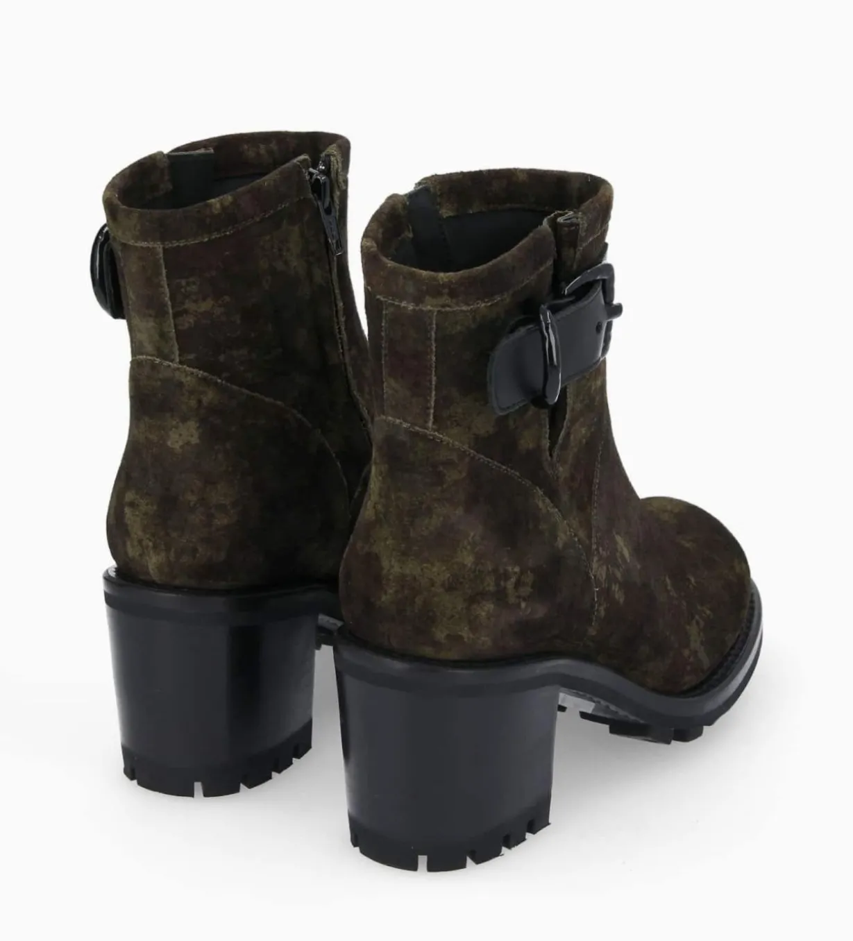Boot biker à boucle - Justy 70 - Cuir velours - Camouflage