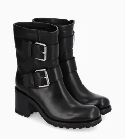 Boot biker à double boucle - Biker 70 - Cuir lisse - Noir