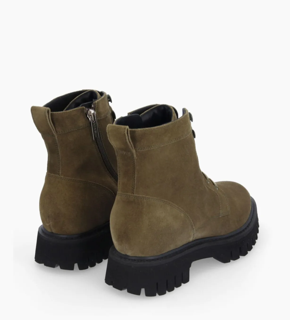 Boot ranger à zip - Gisèle - Cuir velours - Kaki