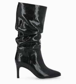 Botte à talon - Céleste 65 - Cuir imprimé serpent verni - Noir