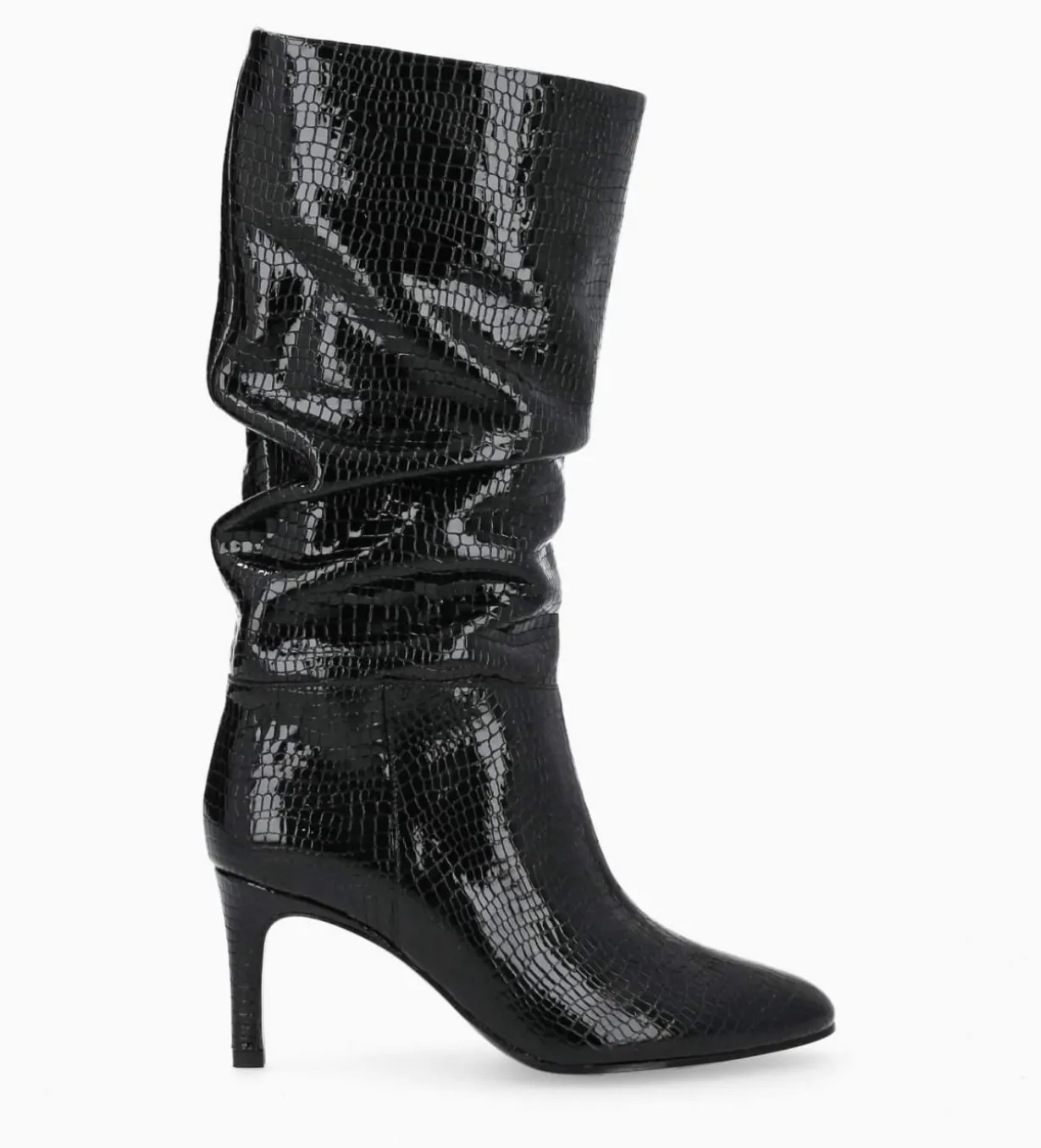 Botte à talon - Céleste 65 - Cuir imprimé serpent verni - Noir