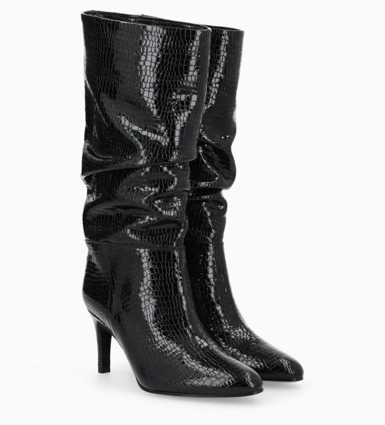 Botte à talon - Céleste 65 - Cuir imprimé serpent verni - Noir