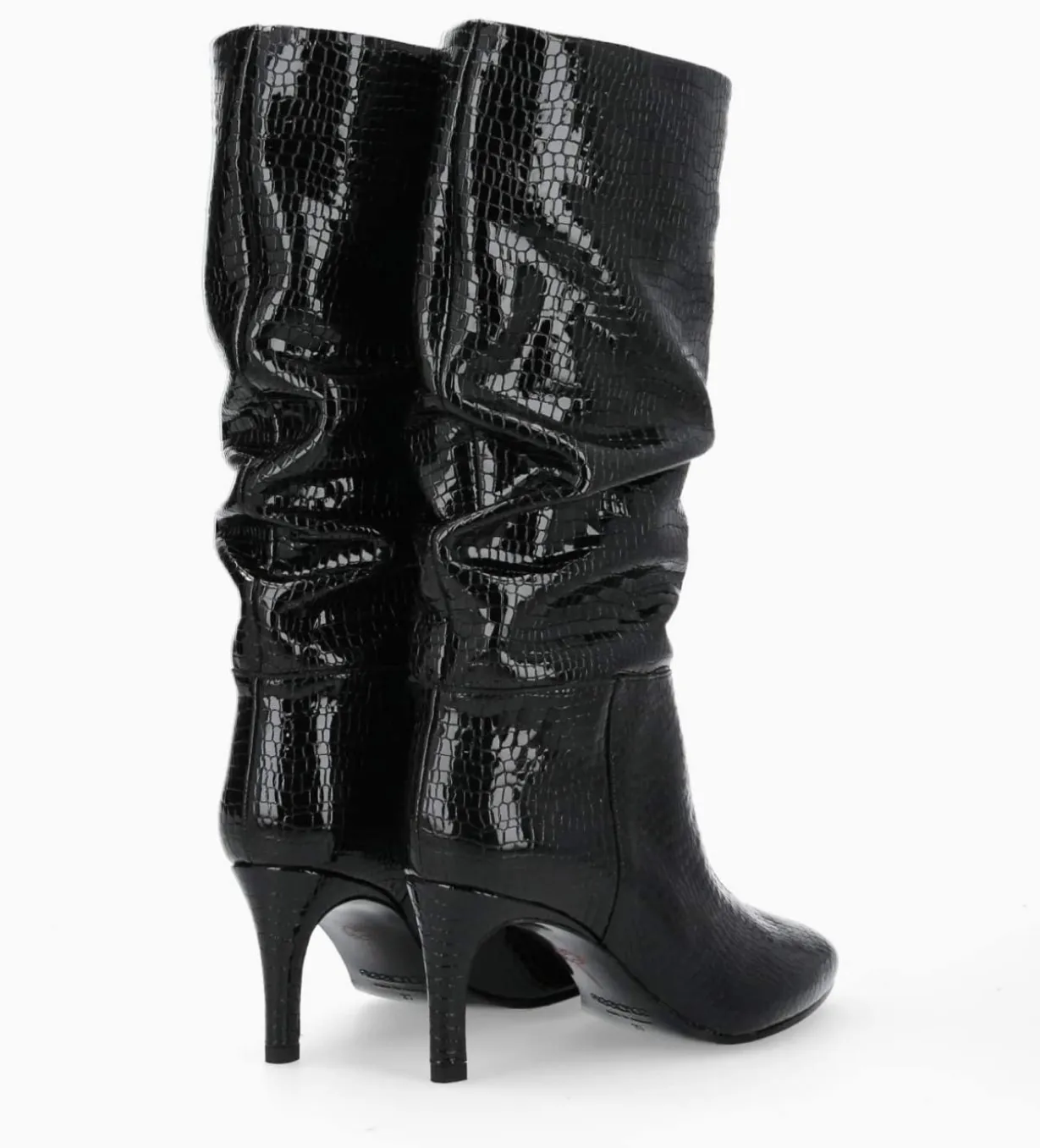 Botte à talon - Céleste 65 - Cuir imprimé serpent verni - Noir