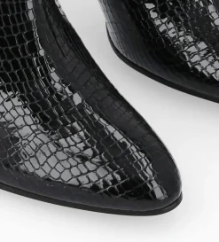 Botte à talon - Céleste 65 - Cuir imprimé serpent verni - Noir