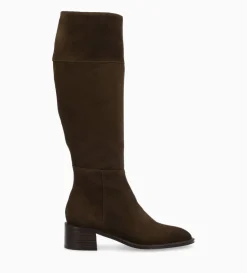 Botte à talon - Lora 50 - Cuir velours - Marron foncé