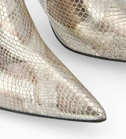Botte à talon avec boucles - Cathy 85 - Cuir imprimé serpent - Doré
