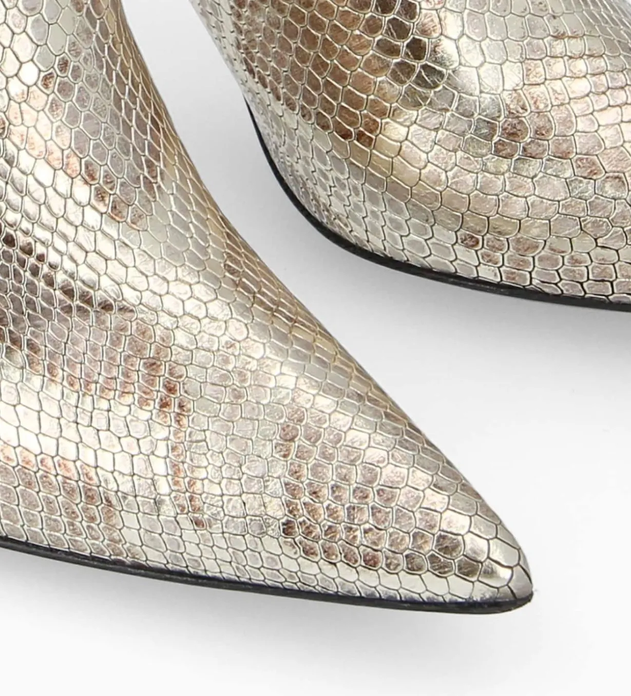 Botte à talon avec boucles - Cathy 85 - Cuir imprimé serpent - Doré