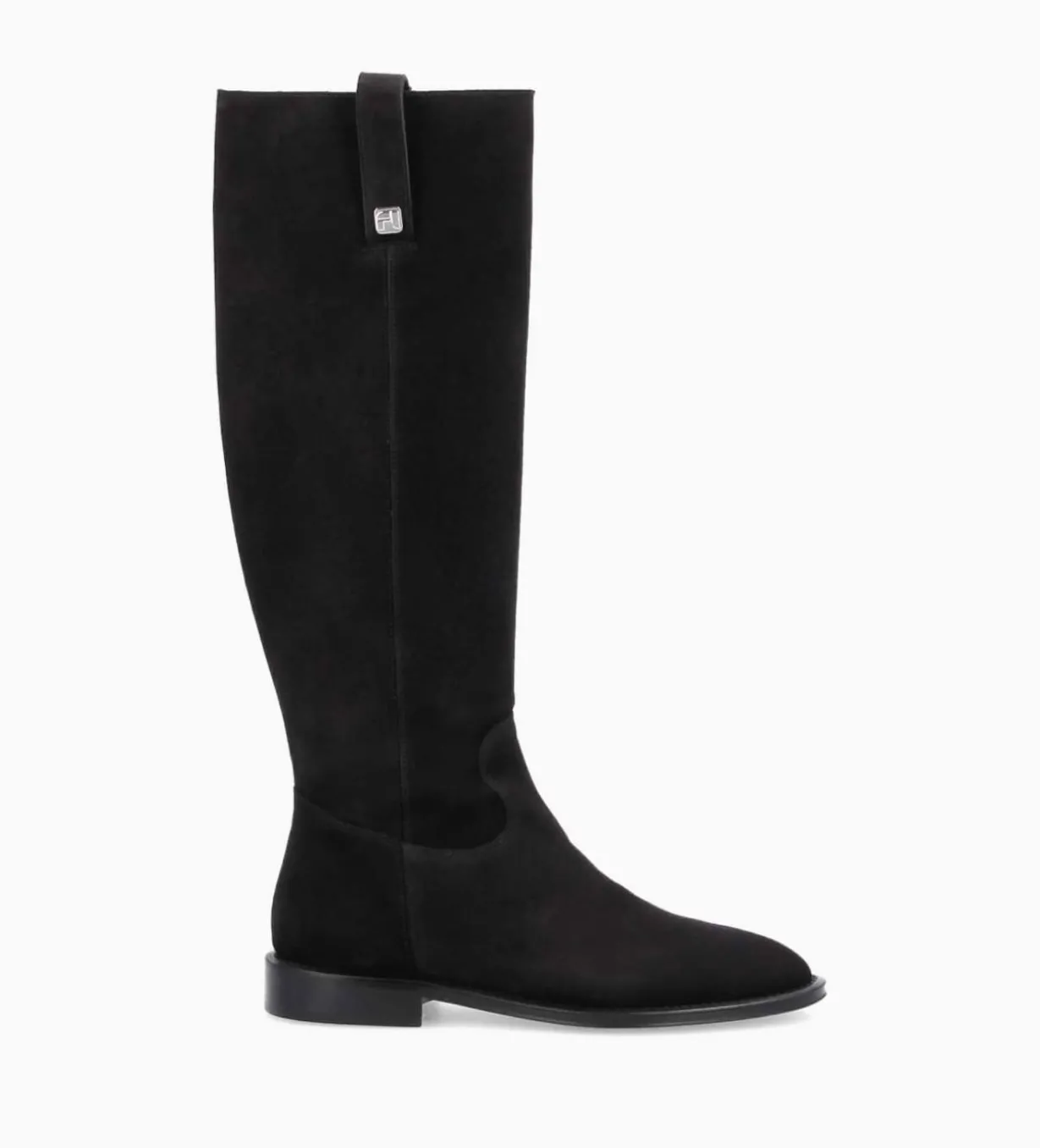 Botte à talon plat - Joan - Cuir velours - Noir