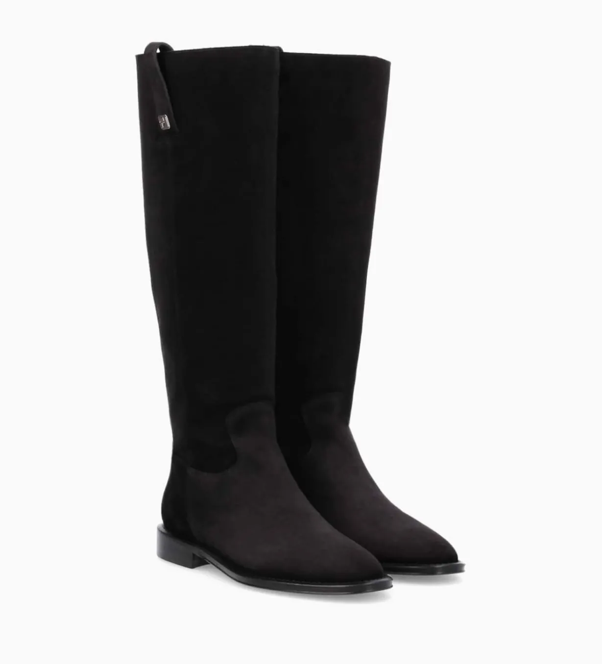 Botte à talon plat - Joan - Cuir velours - Noir