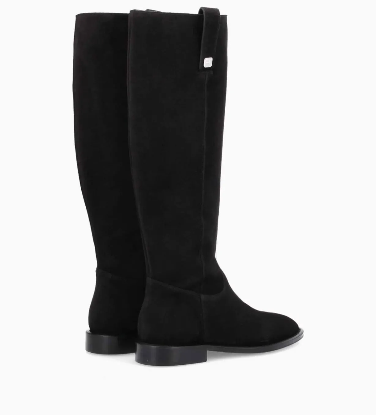 Botte à talon plat - Joan - Cuir velours - Noir