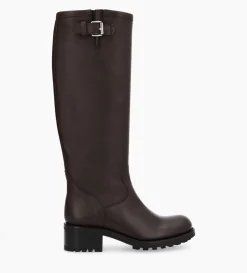 Botte biker à boucle - Biker 40 - Cuir grainé - Marron foncé