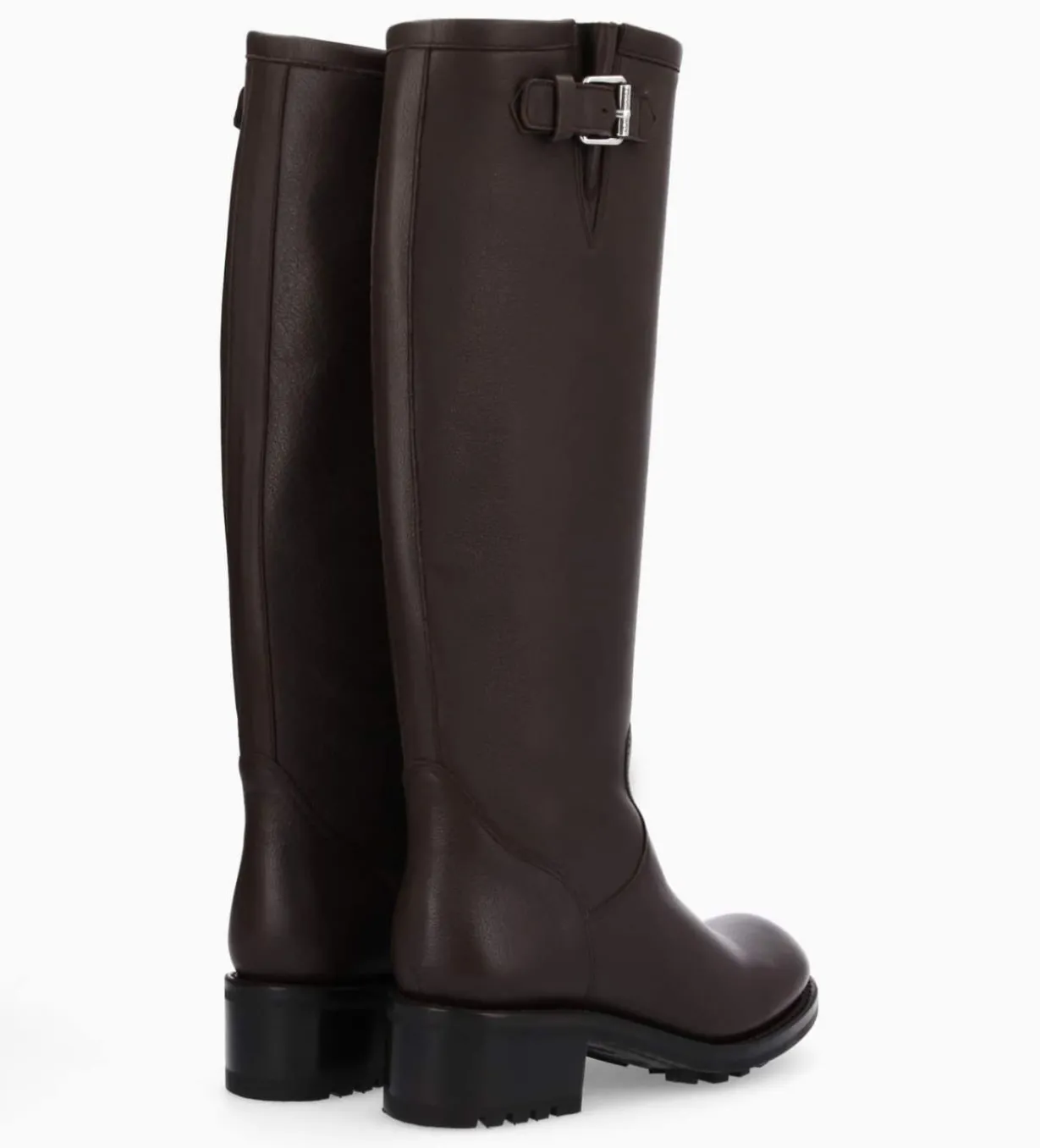 Botte biker à boucle - Biker 40 - Cuir grainé - Marron foncé