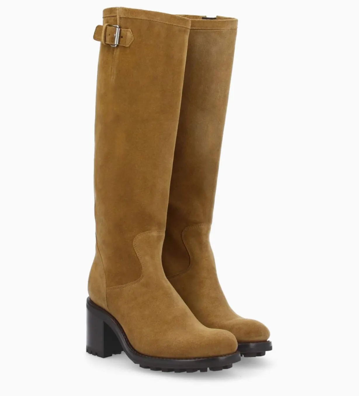 Botte biker à boucle - Biker 7 - Cuir velours - Sienna