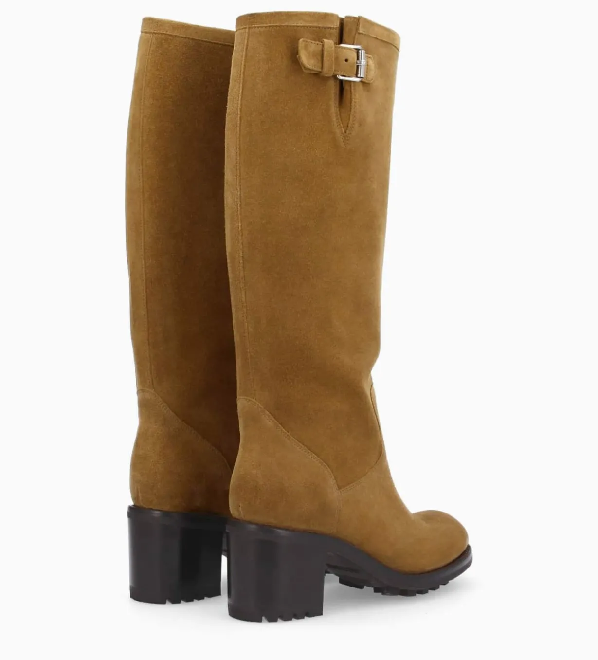 Botte biker à boucle - Biker 7 - Cuir velours - Sienna