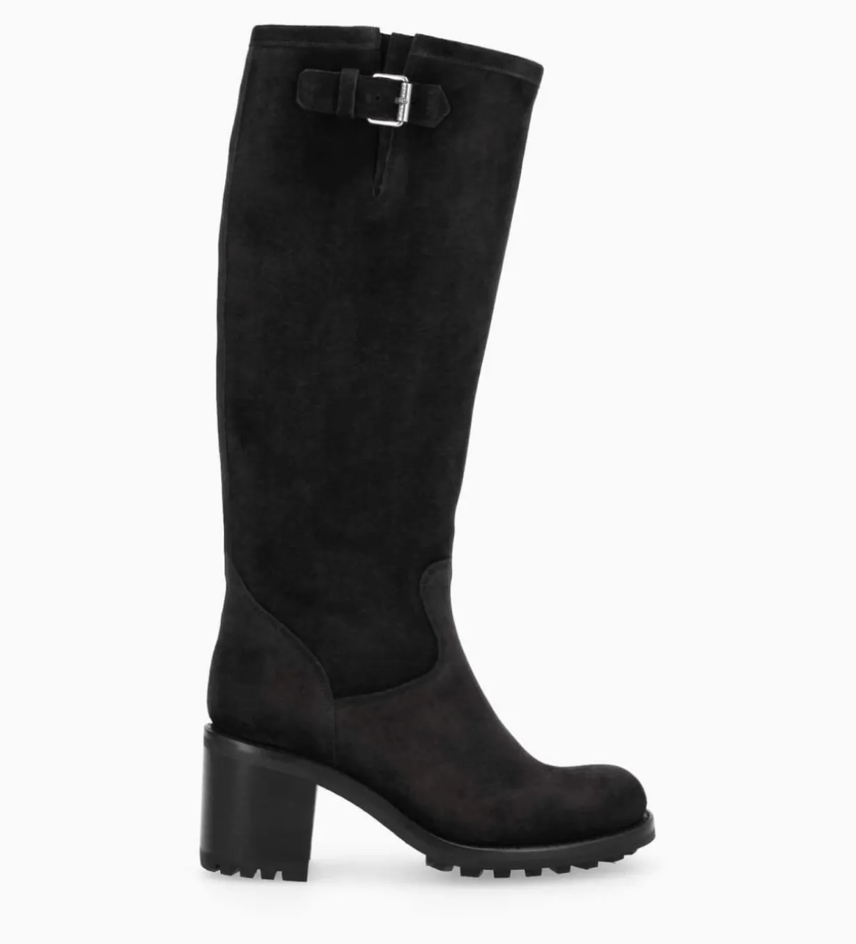 Botte biker à boucle - Biker 7 - Cuir velours - Noir