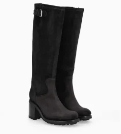 Botte biker à boucle - Biker 7 - Cuir velours - Noir
