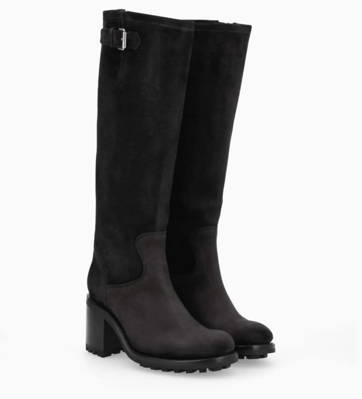 Botte biker à boucle - Biker 7 - Cuir velours - Noir