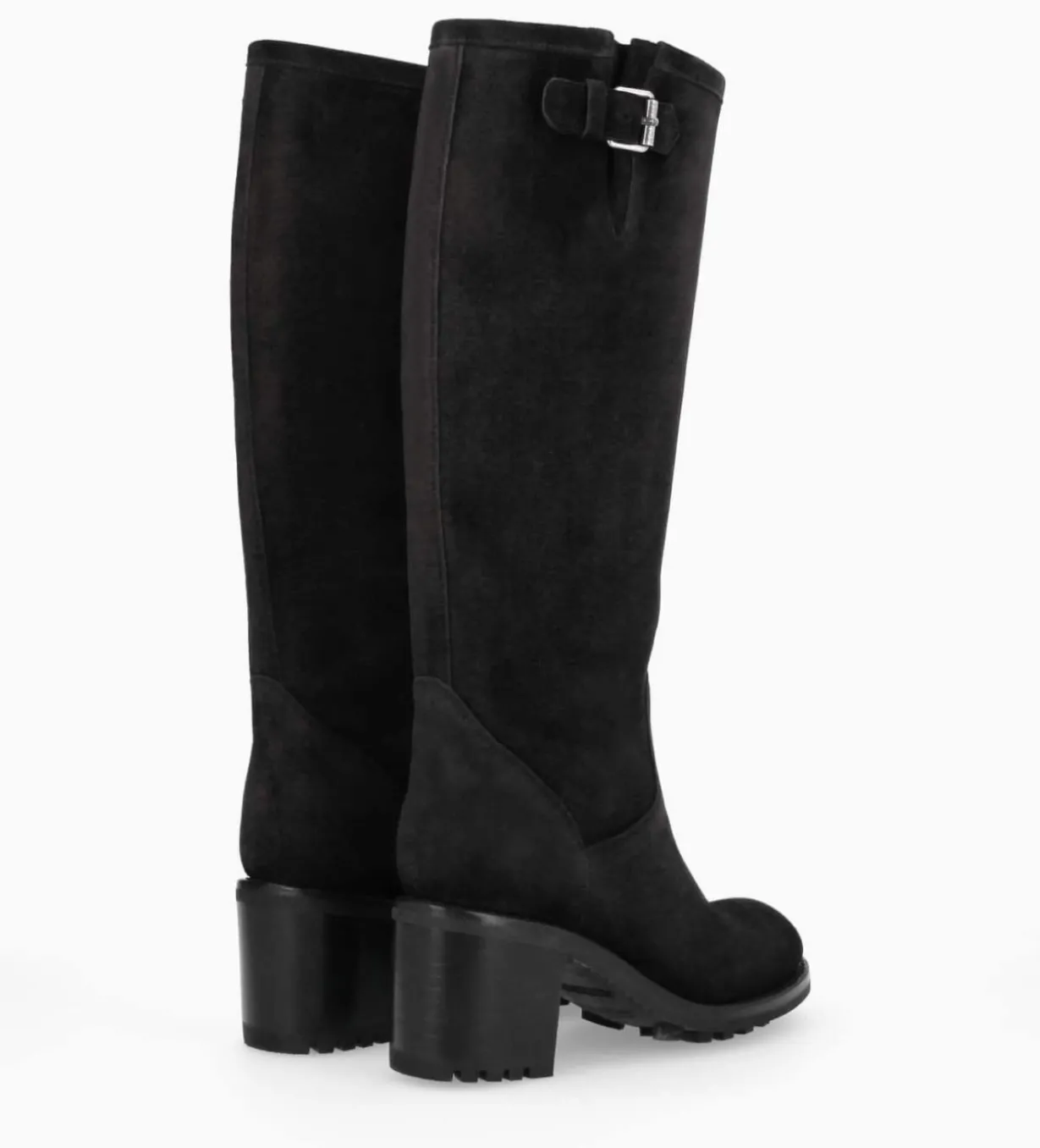 Botte biker à boucle - Biker 7 - Cuir velours - Noir