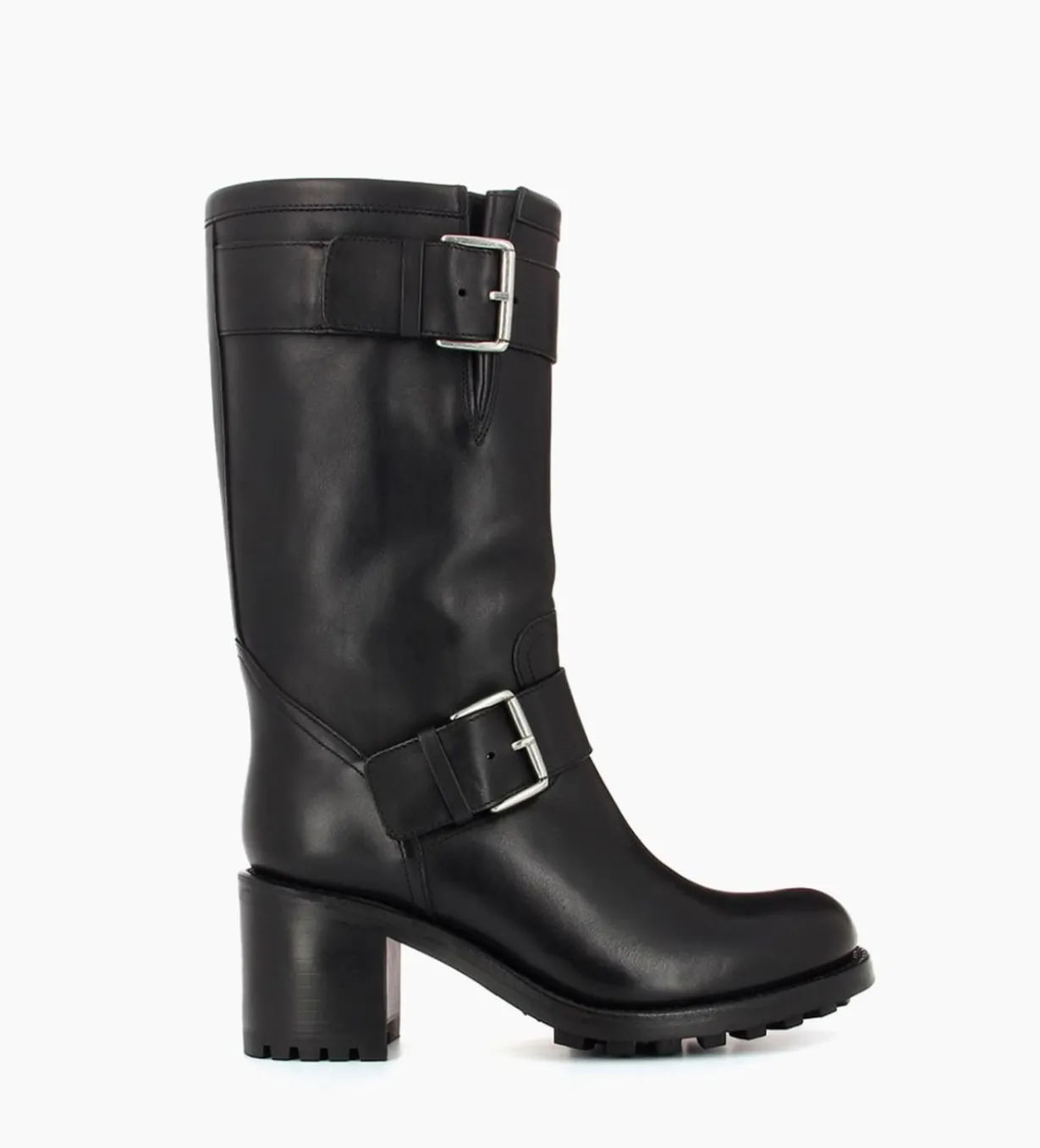 Botte biker à double boucle biker - Biker 70 - Cuir lisse - Noir