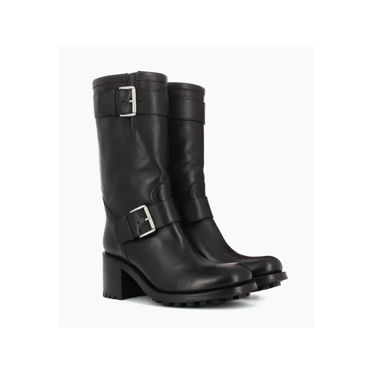 Botte biker à double boucle biker - Biker 70 - Cuir lisse - Noir