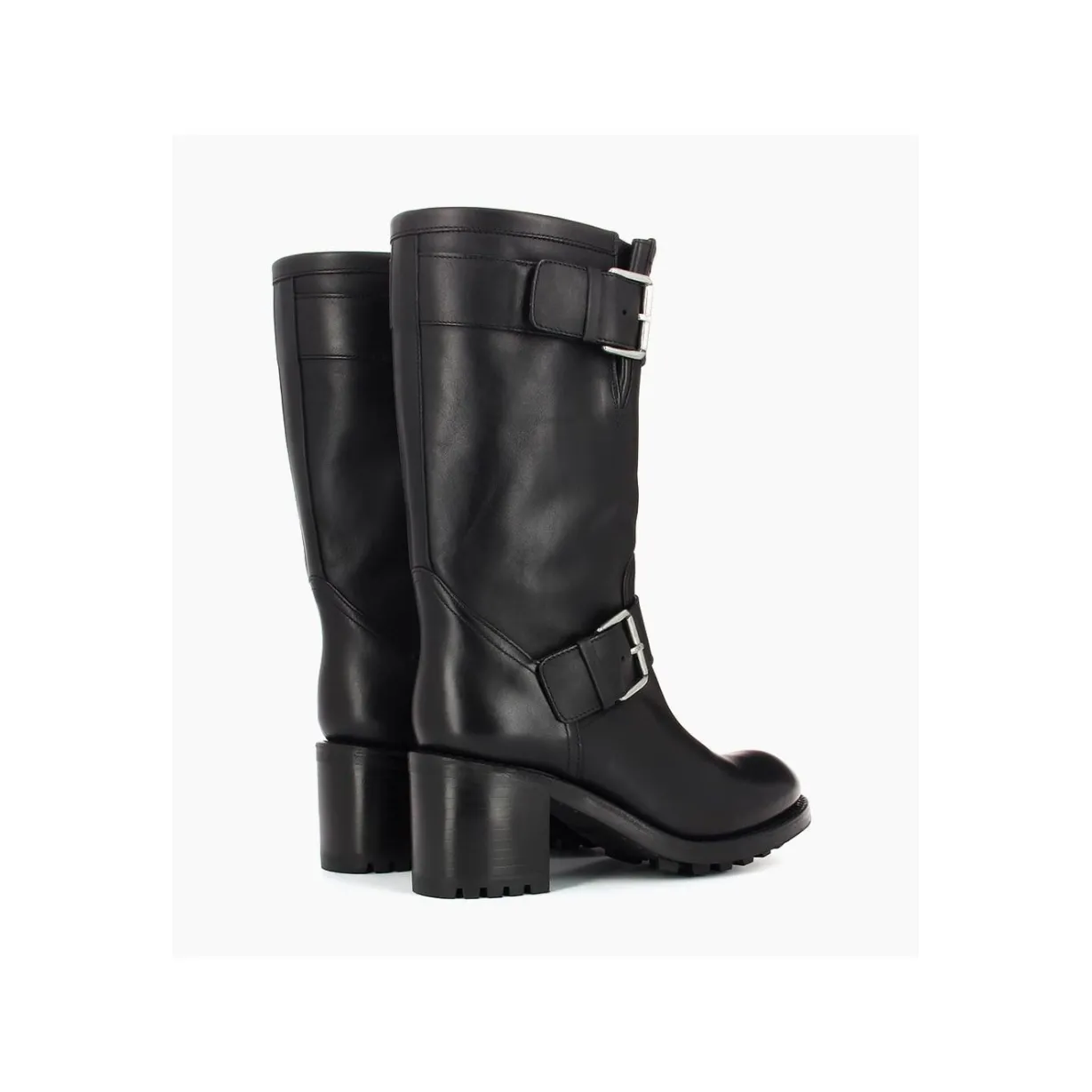 Botte biker à double boucle biker - Biker 70 - Cuir lisse - Noir