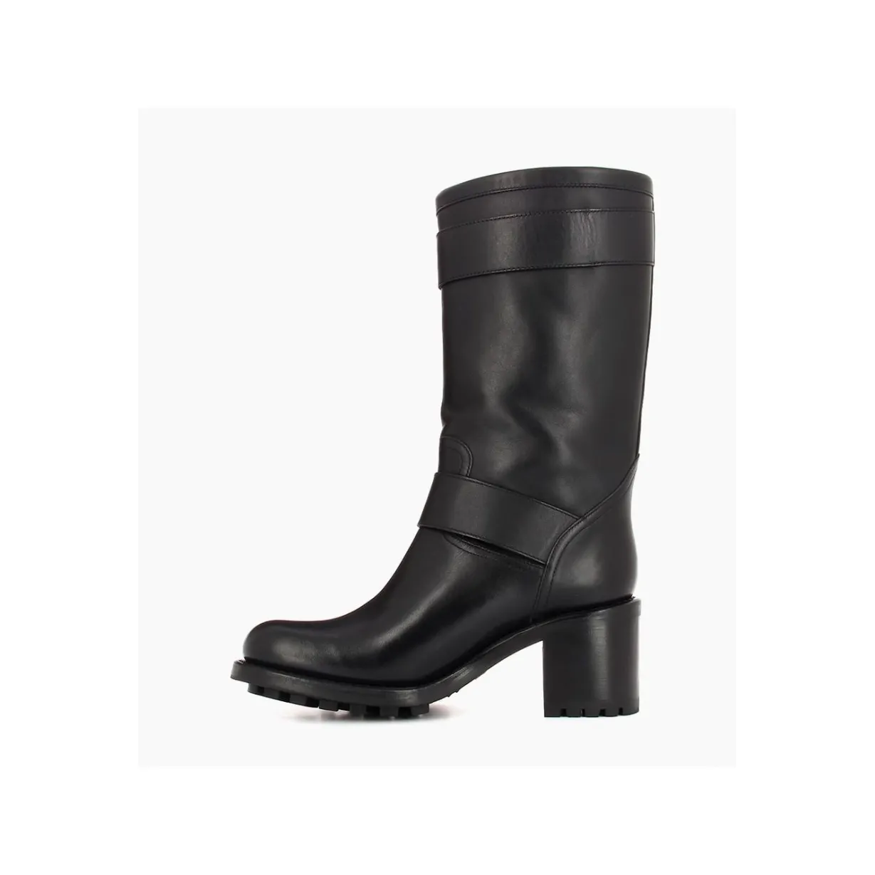 Botte biker à double boucle biker - Biker 70 - Cuir lisse - Noir