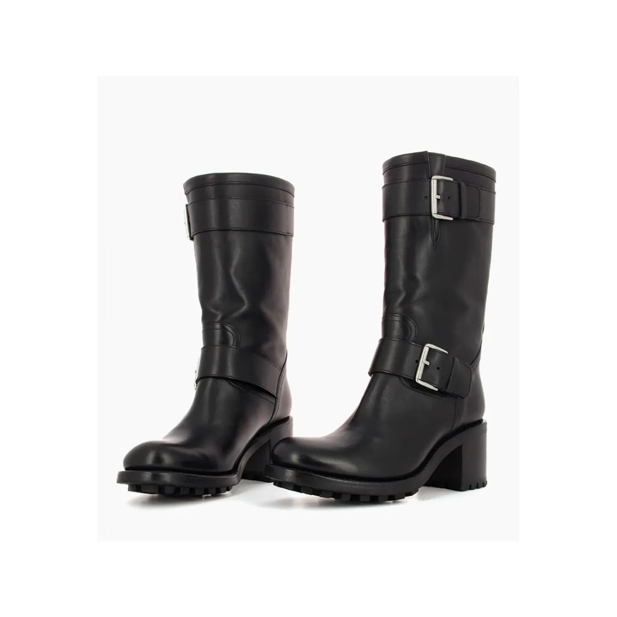 Botte biker à double boucle biker - Biker 70 - Cuir lisse - Noir