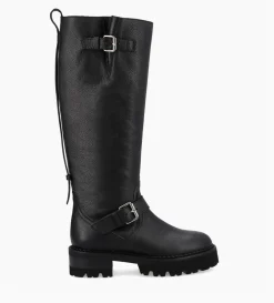 Botte biker à double boucle - Carra 45 - Cuir grainé - Noir