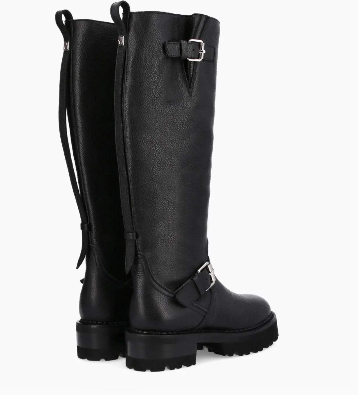Botte biker à double boucle - Carra 45 - Cuir grainé - Noir