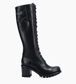 Botte biker lacée à boucle - Justy 70 - Cuir lisse - Noir