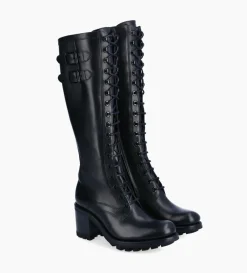 Botte biker lacée à boucle - Justy 70 - Cuir lisse - Noir