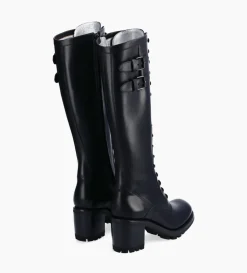 Botte biker lacée à boucle - Justy 70 - Cuir lisse - Noir