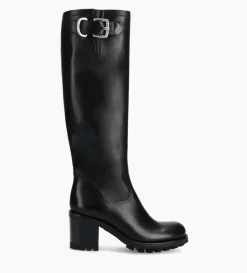 Botte biker zippée à boucle - Justy 70 - Cuir lisse - Noir