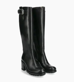 Botte biker zippée à boucle - Justy 70 - Cuir lisse - Noir