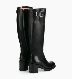 Botte biker zippée à boucle - Justy 70 - Cuir lisse - Noir