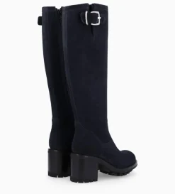 Botte biker zippée à boucle - Justy 70 - Cuir velours - Marine