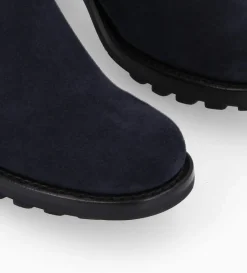 Botte biker zippée à boucle - Justy 70 - Cuir velours - Marine
